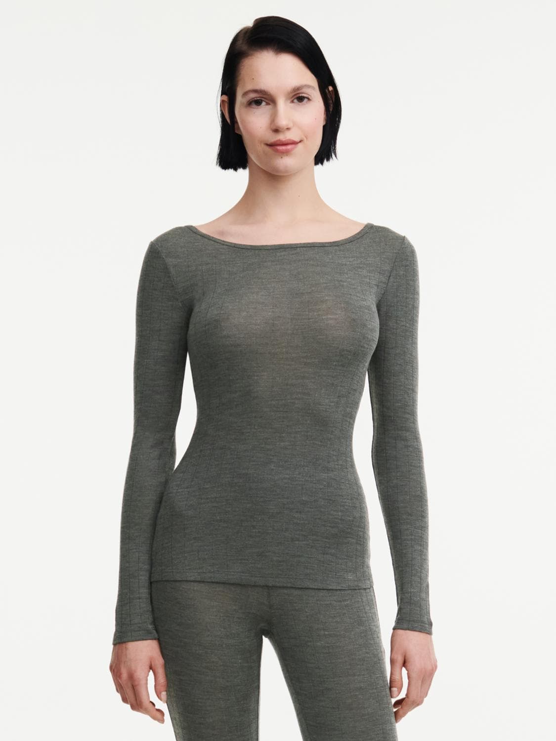 Langærmet undertrøje - merinould og silke - Slate Grey