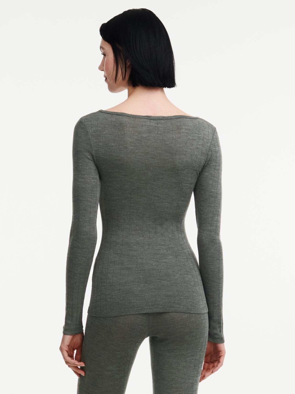 Langærmet undertrøje - merinould og silke - Slate Grey