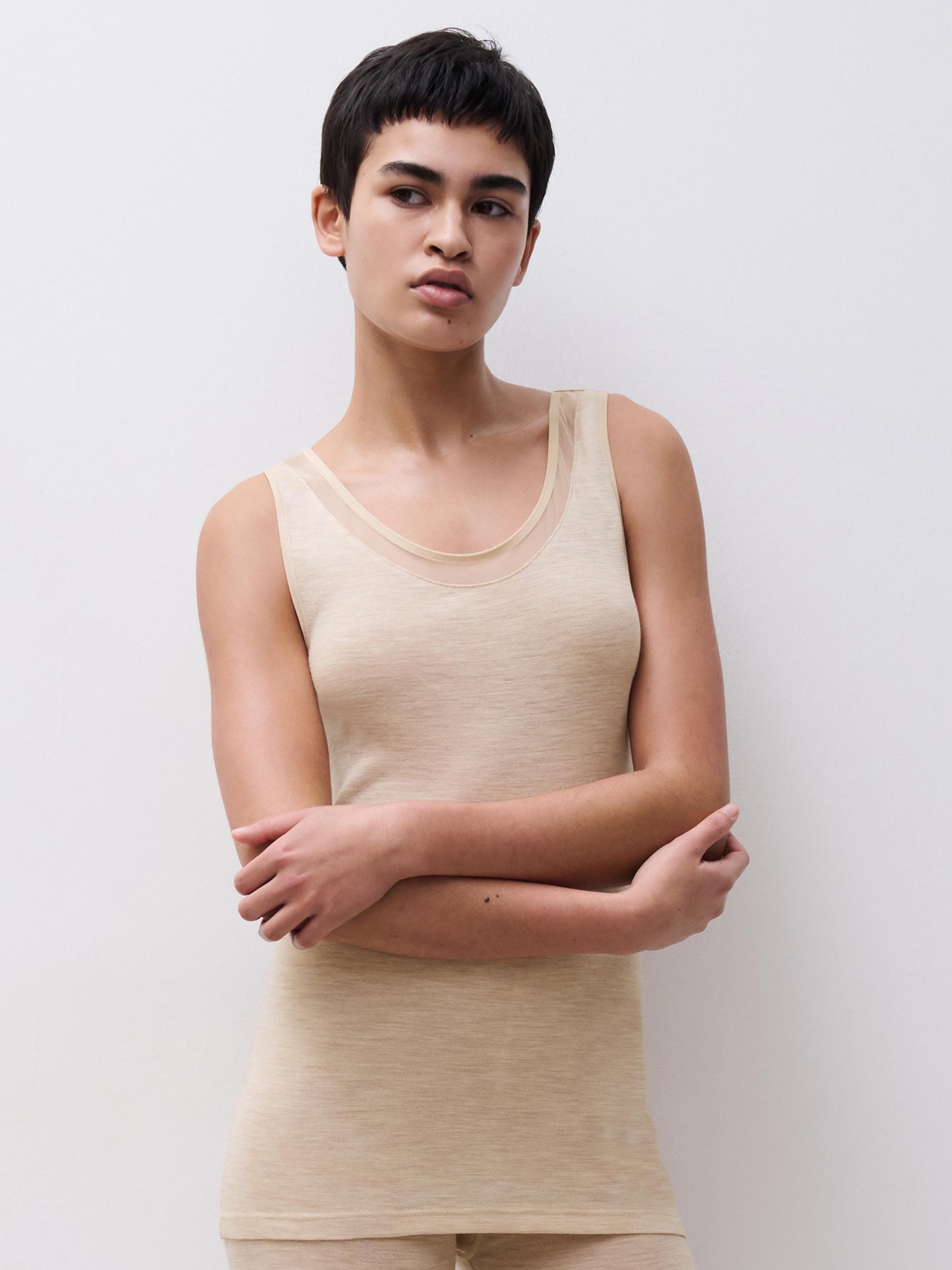 Top -100% merinould - Heather nude
