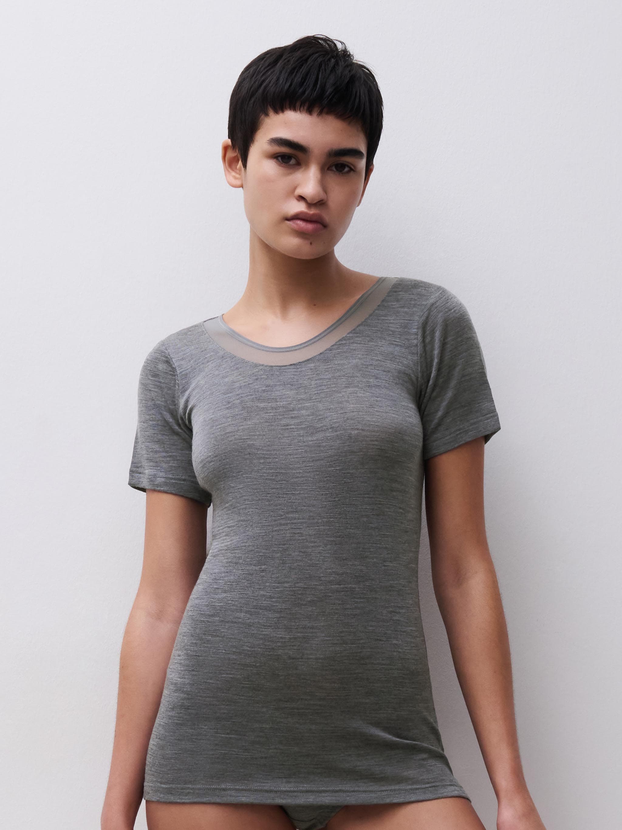 T-shirt -100% merinould - Heather grey