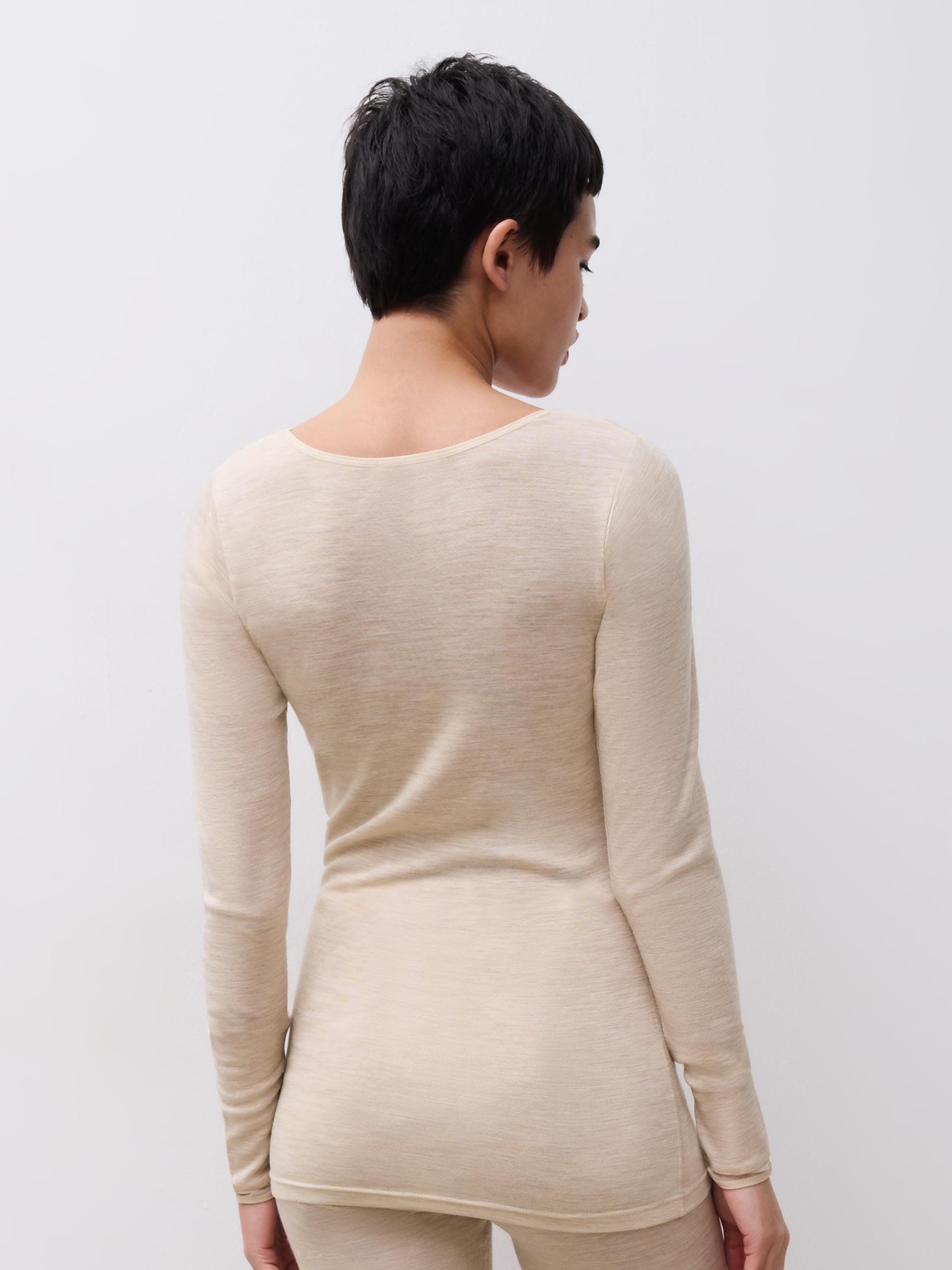 Langærmet undertrøje - 100% merinould - Heather nude