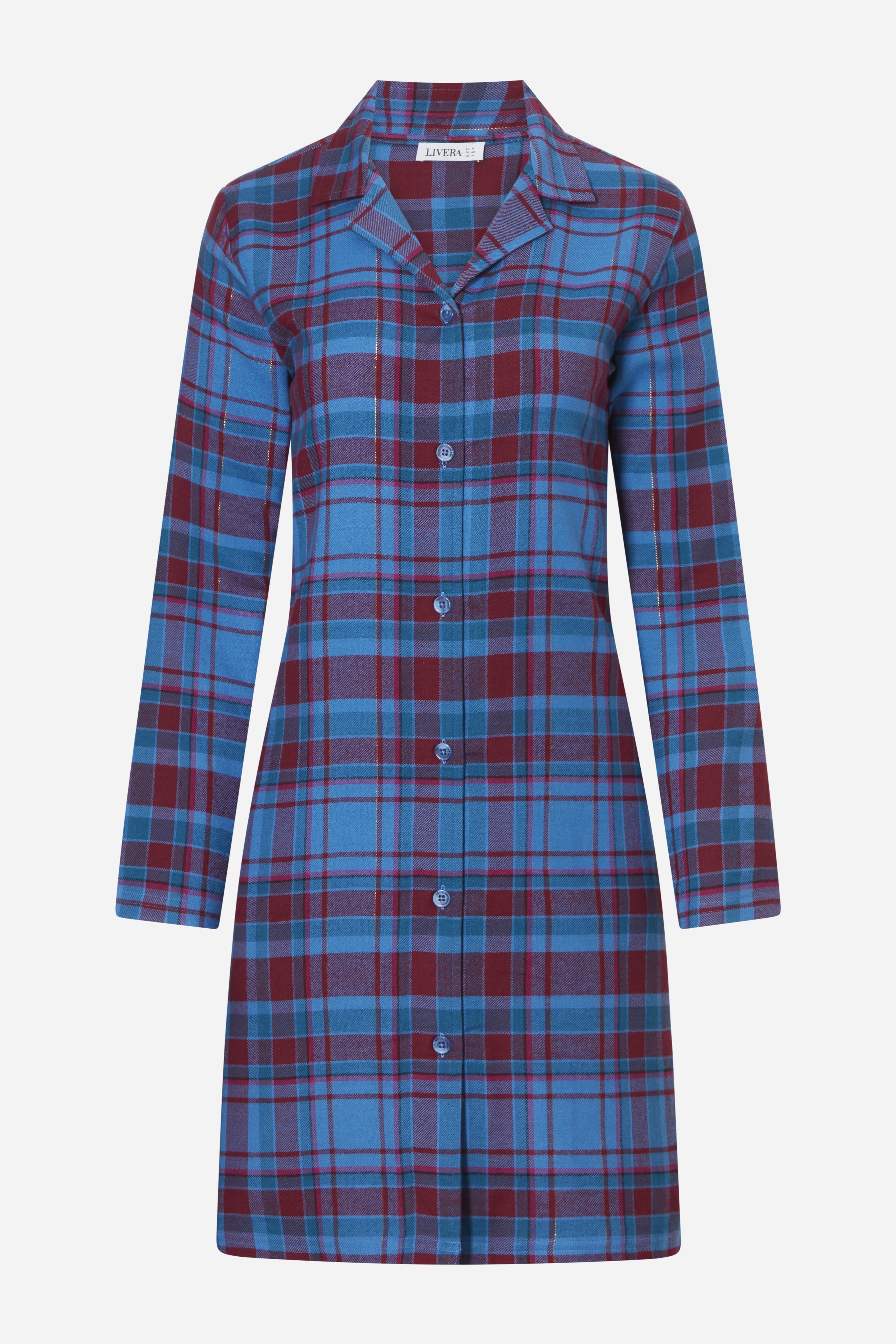 Langærmet natkjole - Fuchia Checks