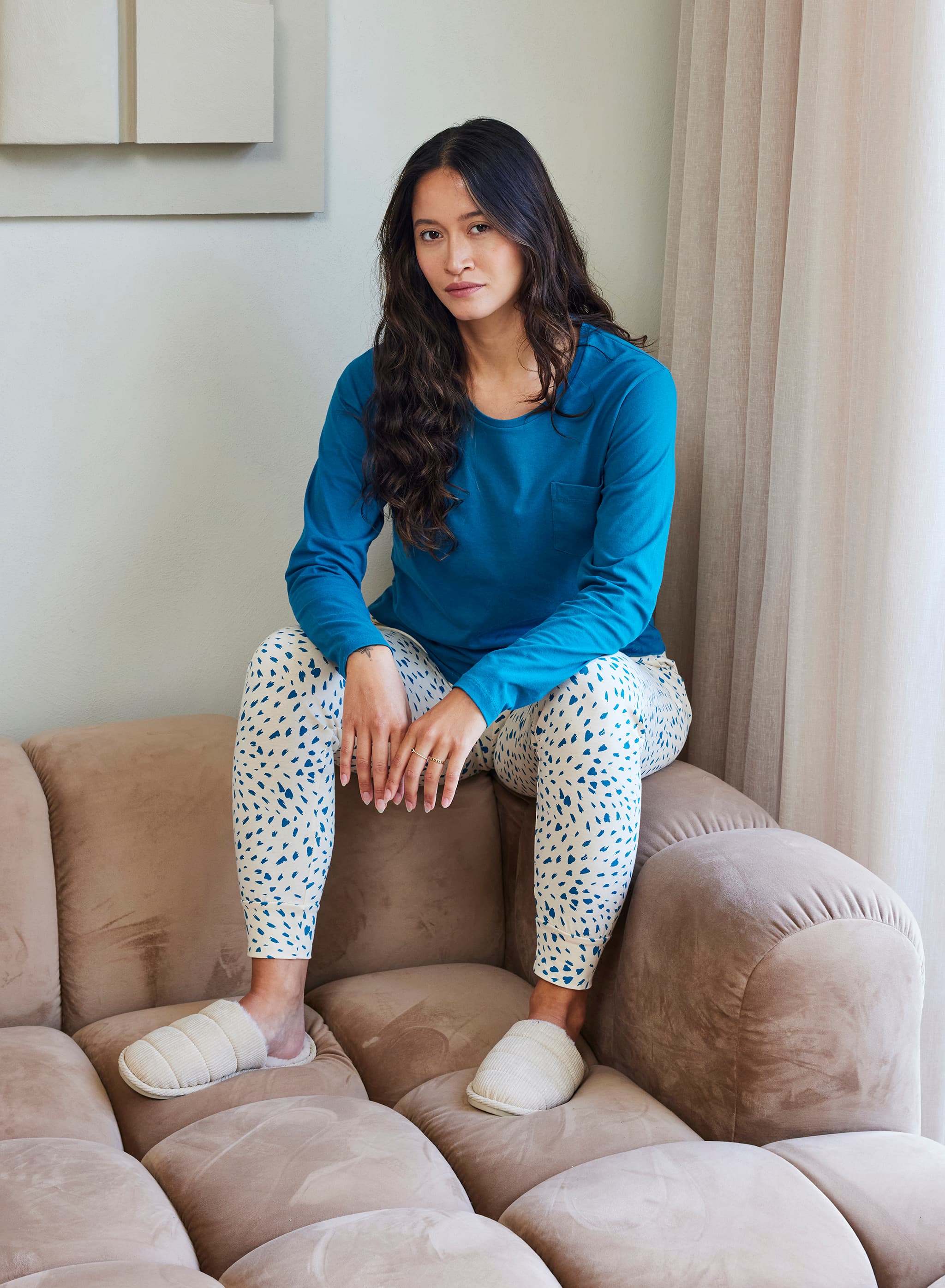 Langærmet pyjamas - Blue Painted Hearts