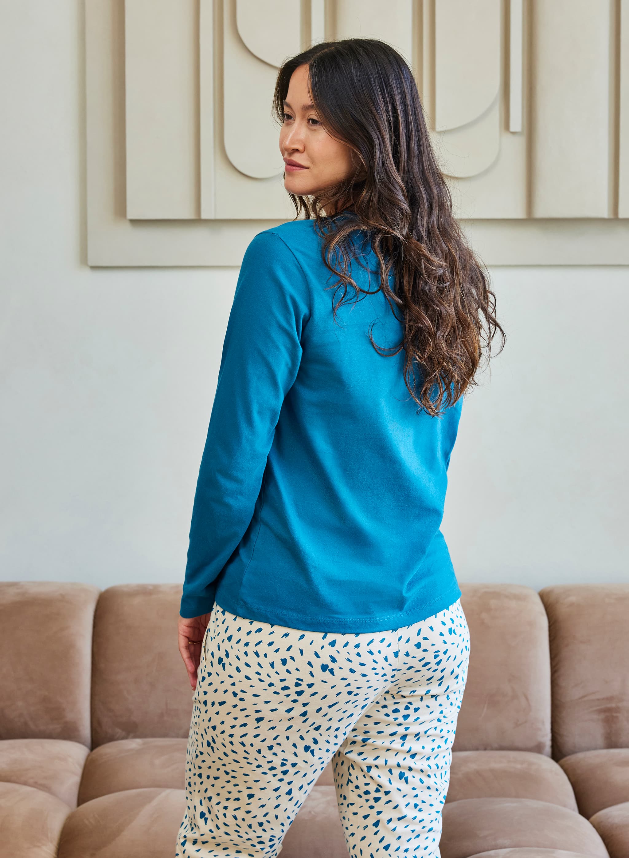 Langærmet pyjamas - Blue Painted Hearts