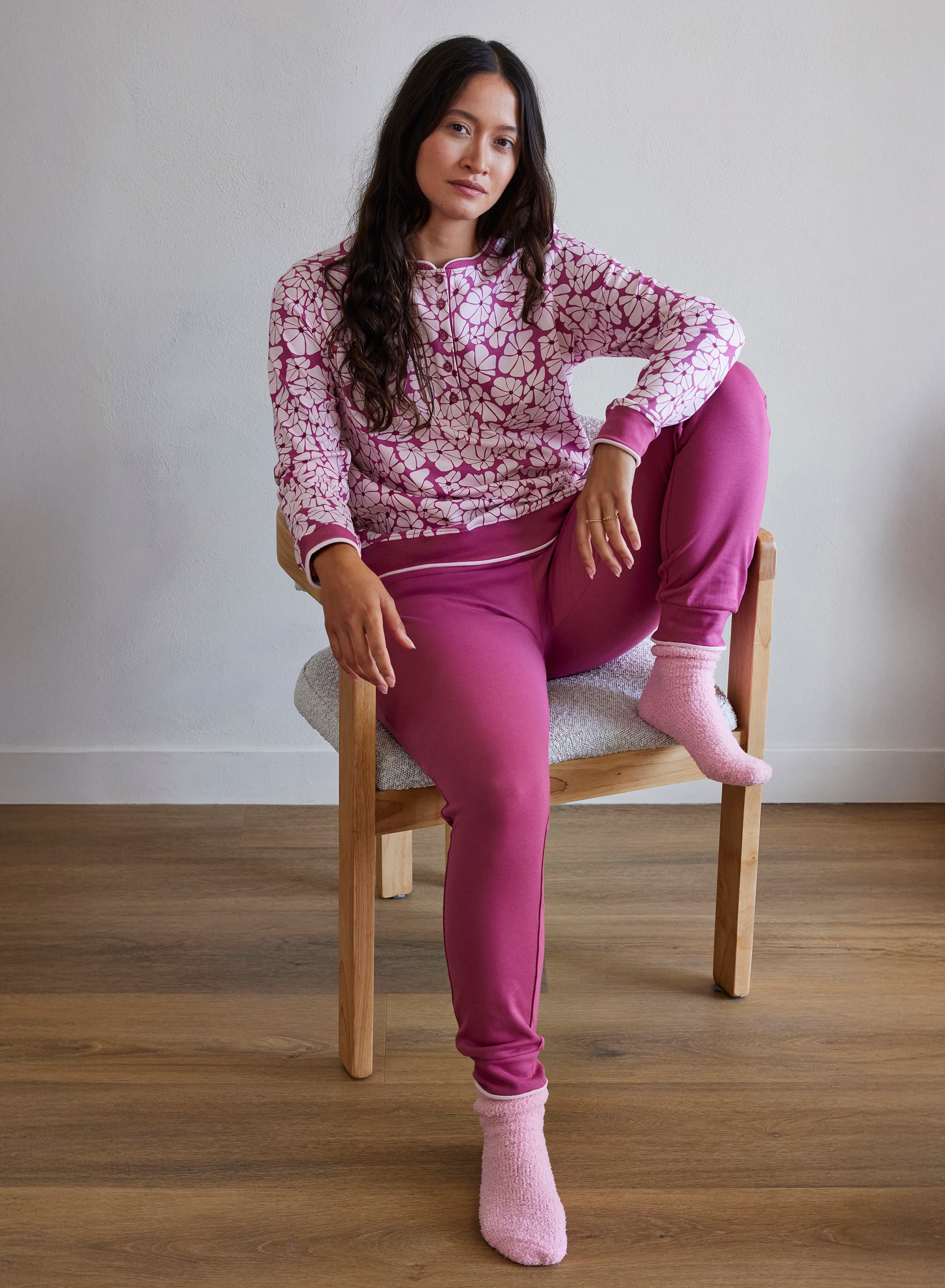 Langærmet pyjamas - Pink Flower Power