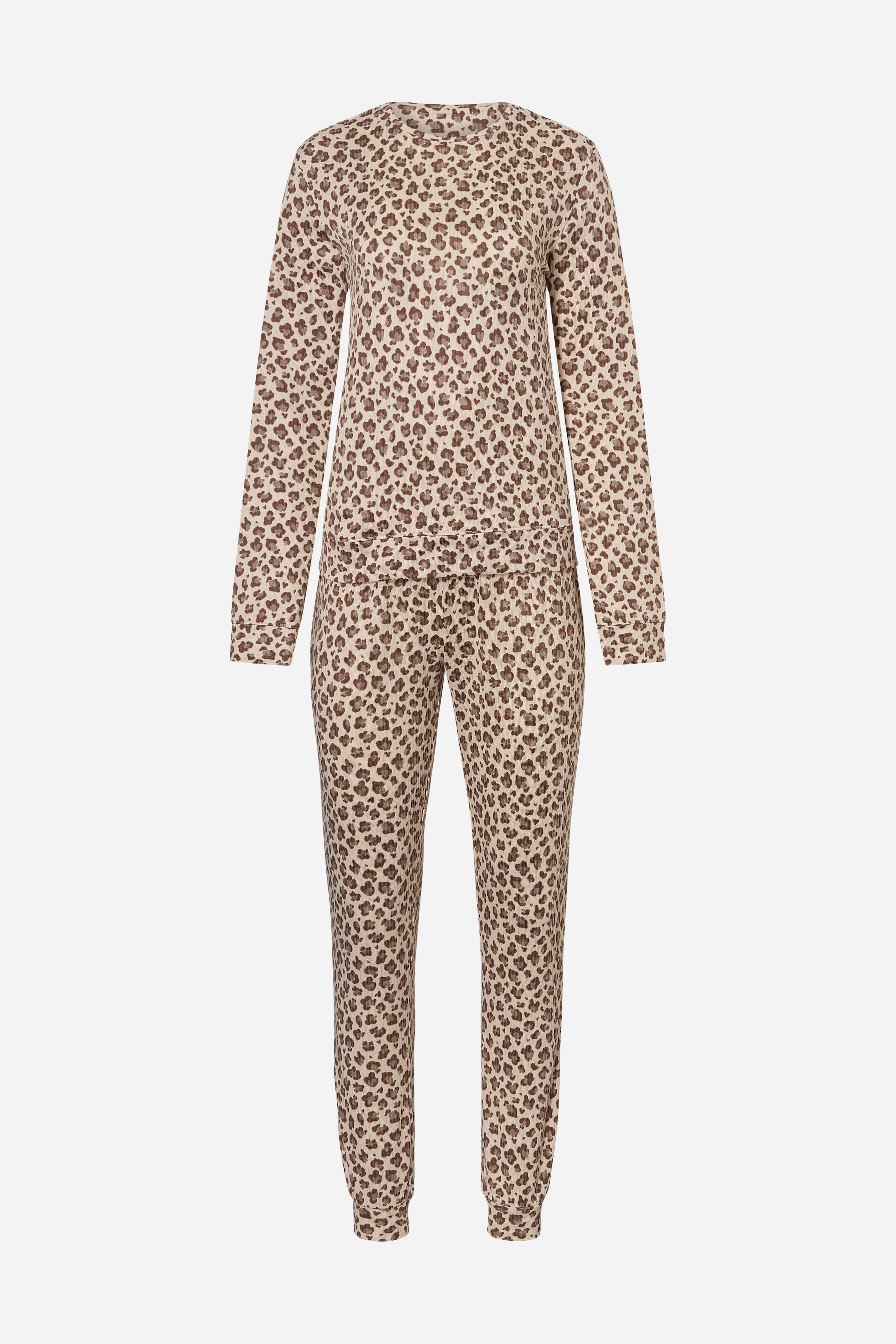 Langærmet pyjamas - Cream Leopard