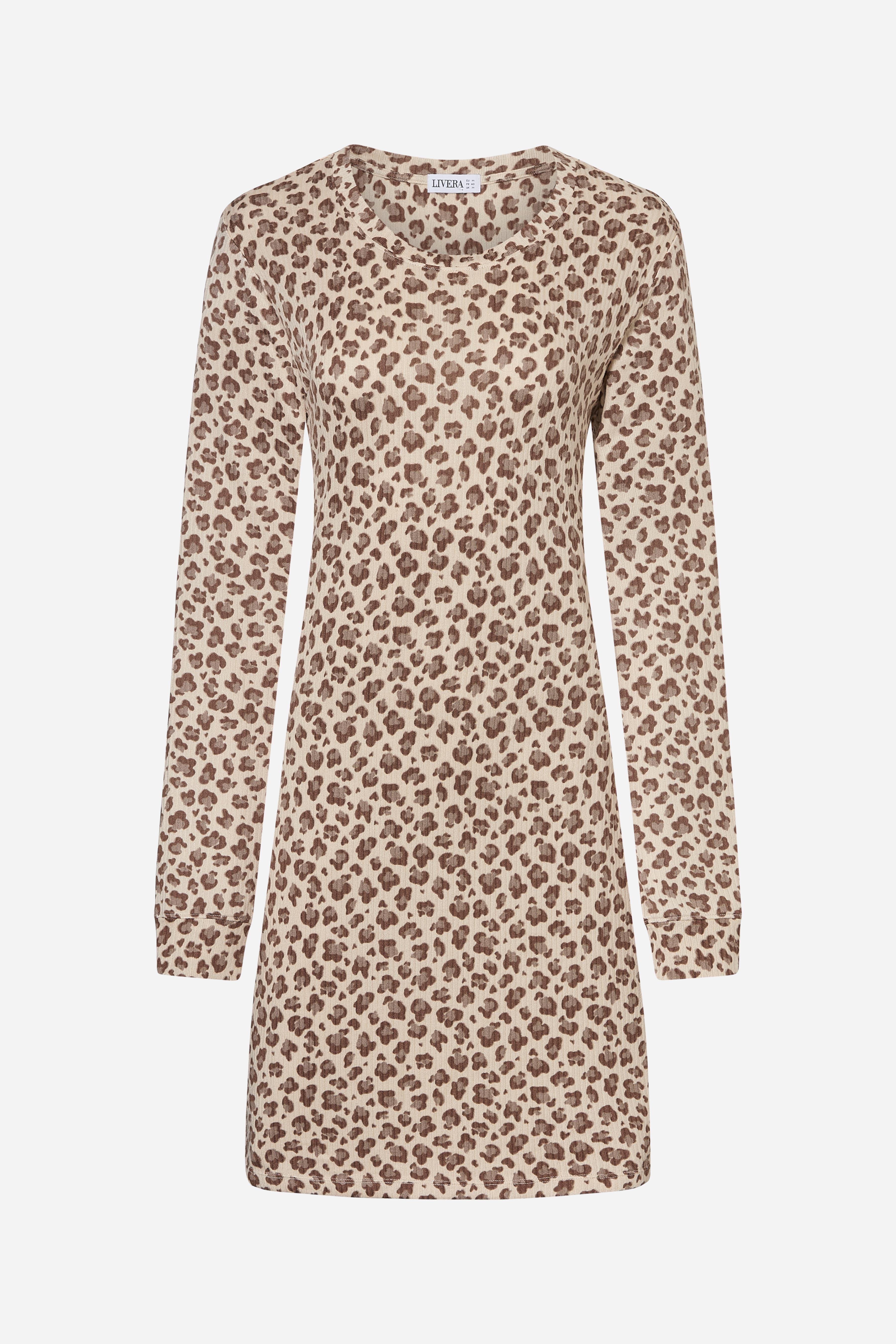 Langærmet natkjole - Cream Leopard