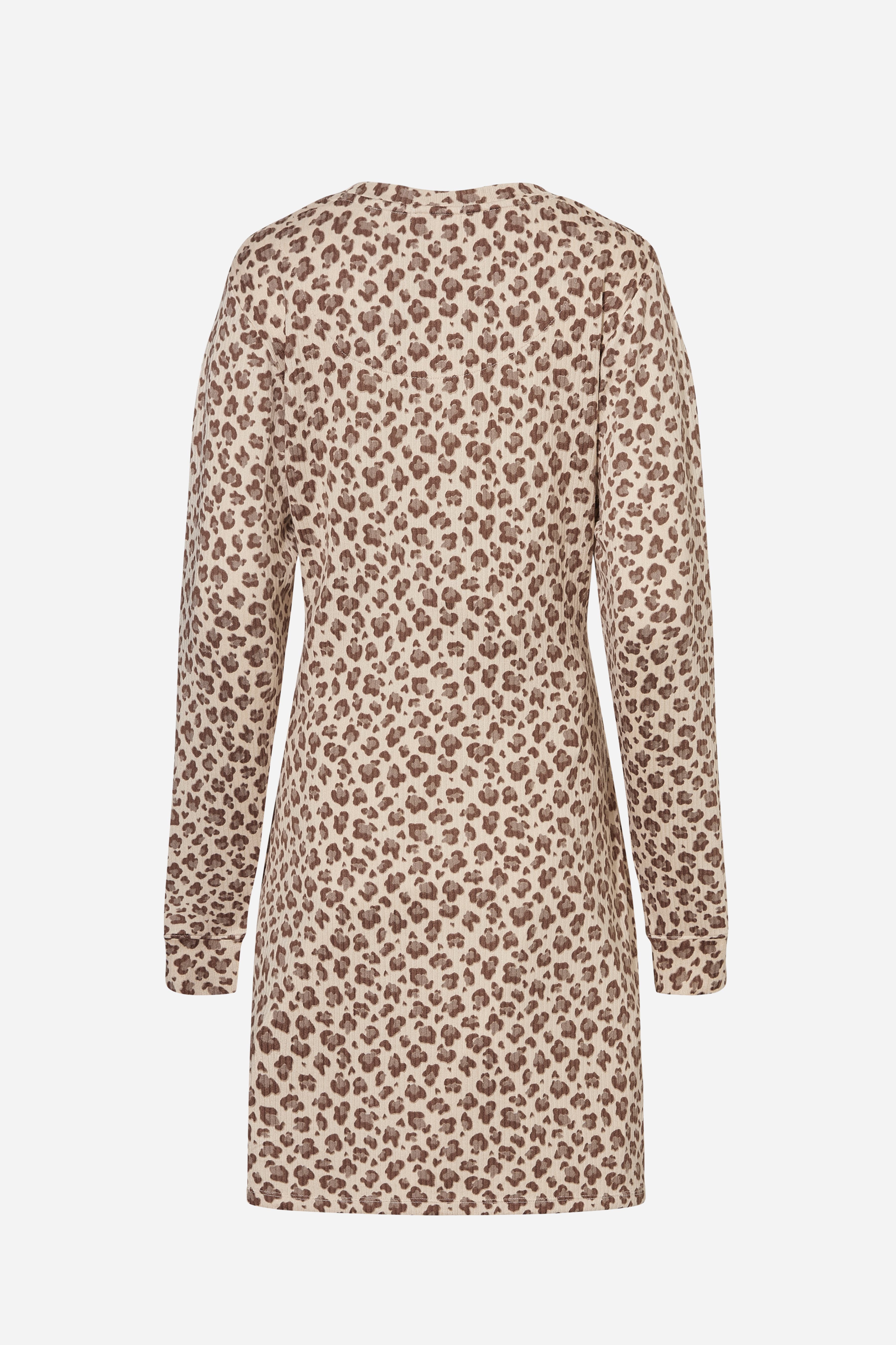 Langærmet natkjole - Cream Leopard