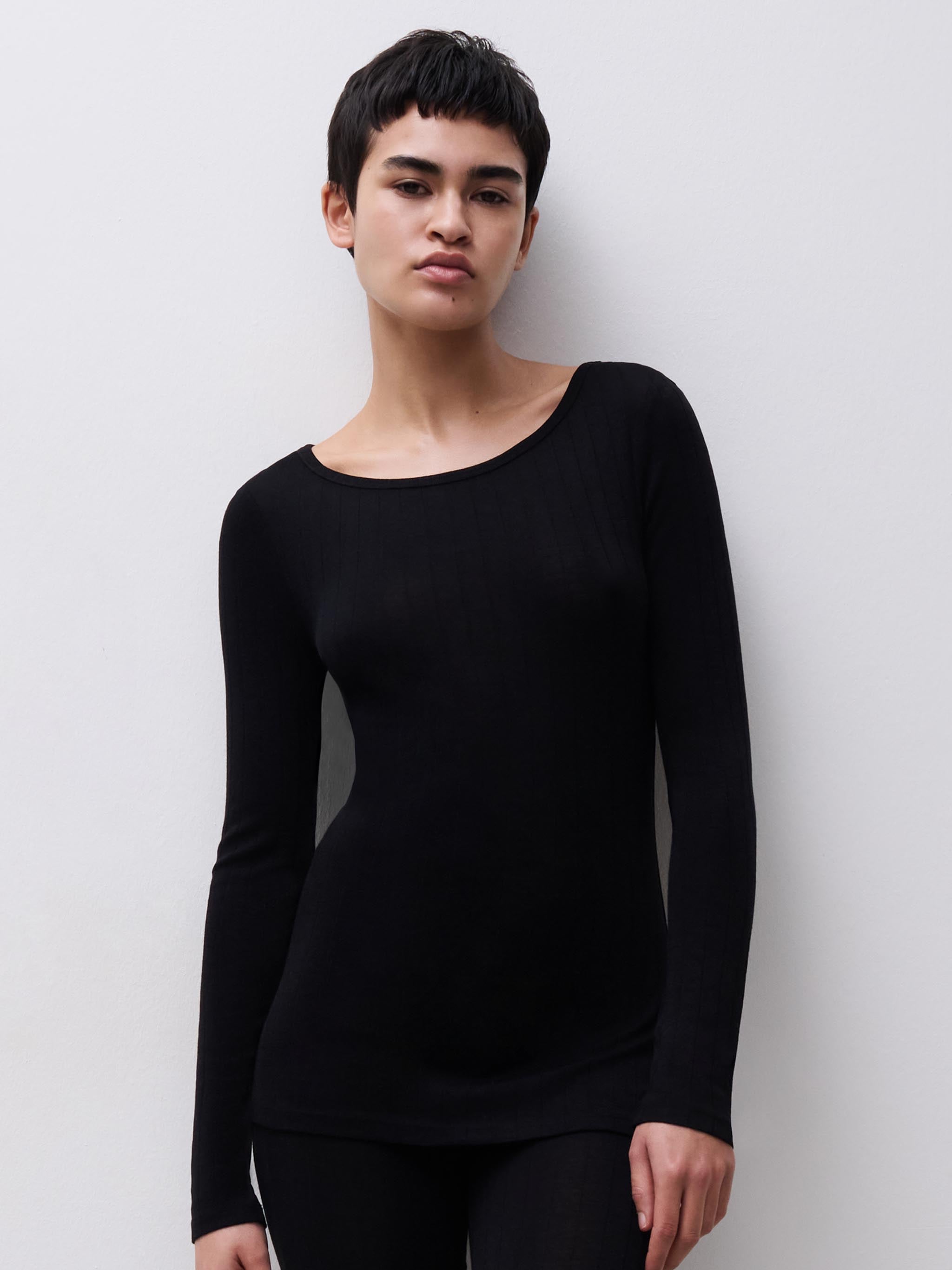 Langærmet undertrøje - merinould og silke - Black