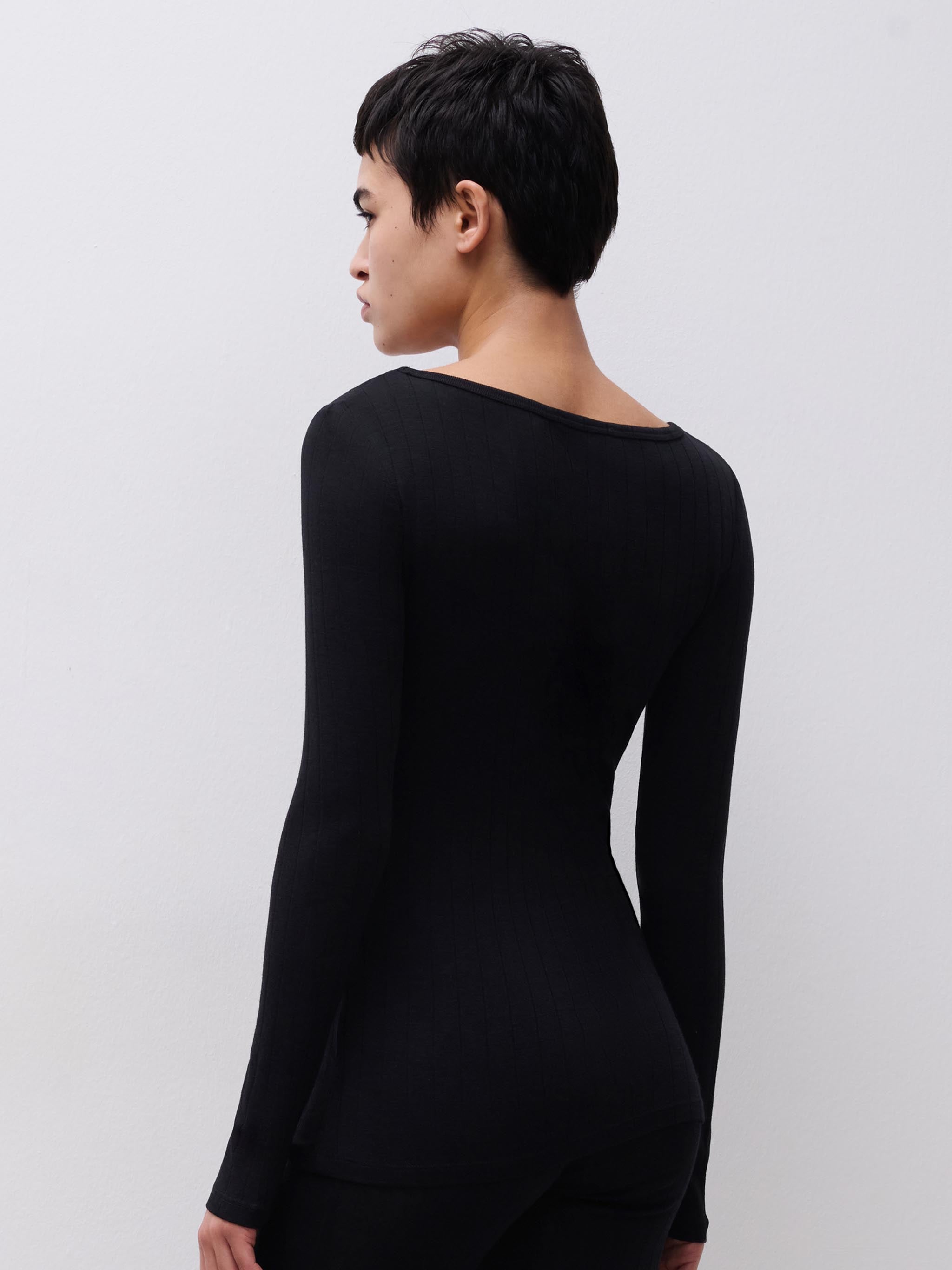 Langærmet undertrøje - merinould og silke - Black