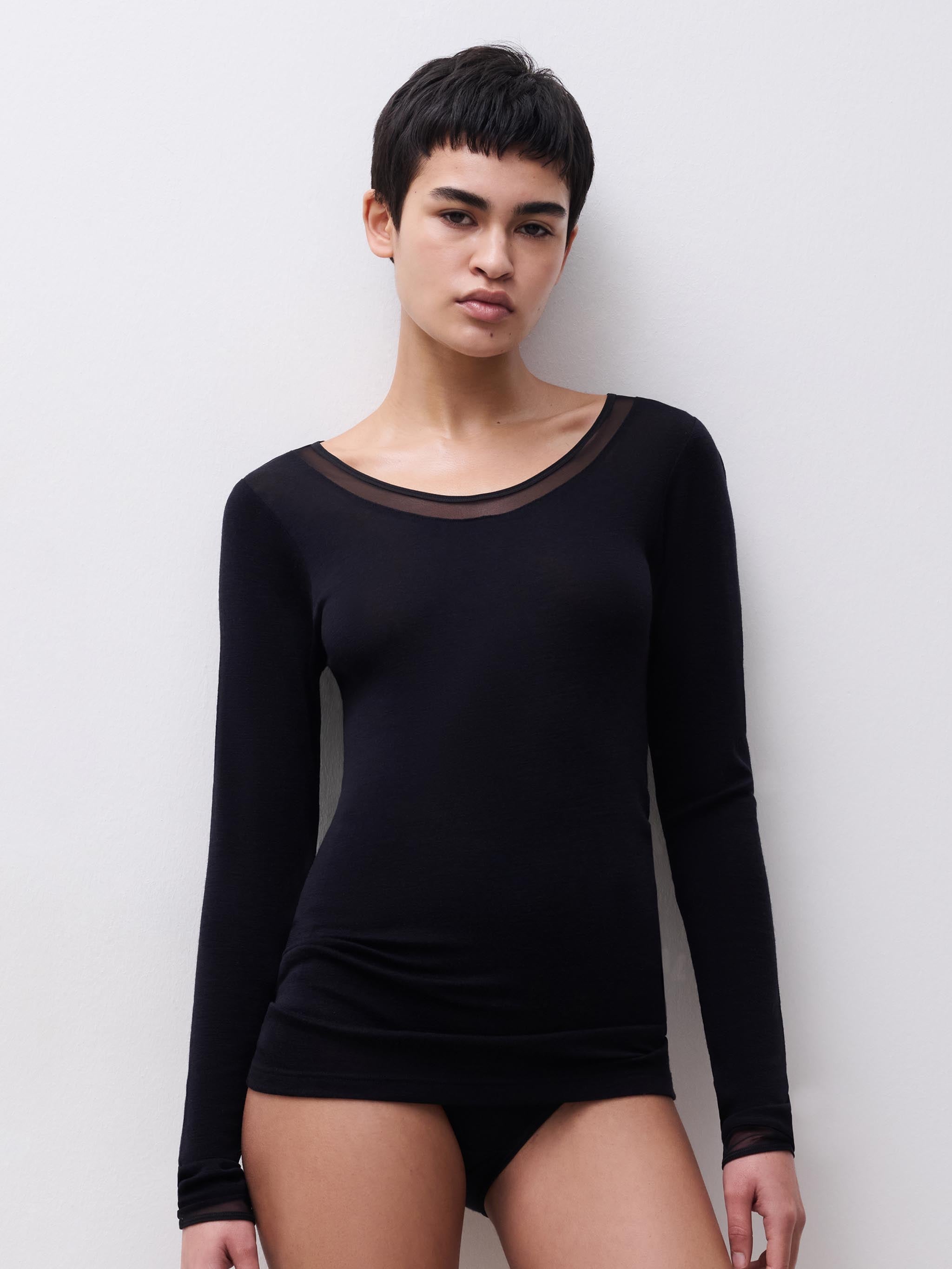 Langærmet undertrøje - 100% merinould - Black