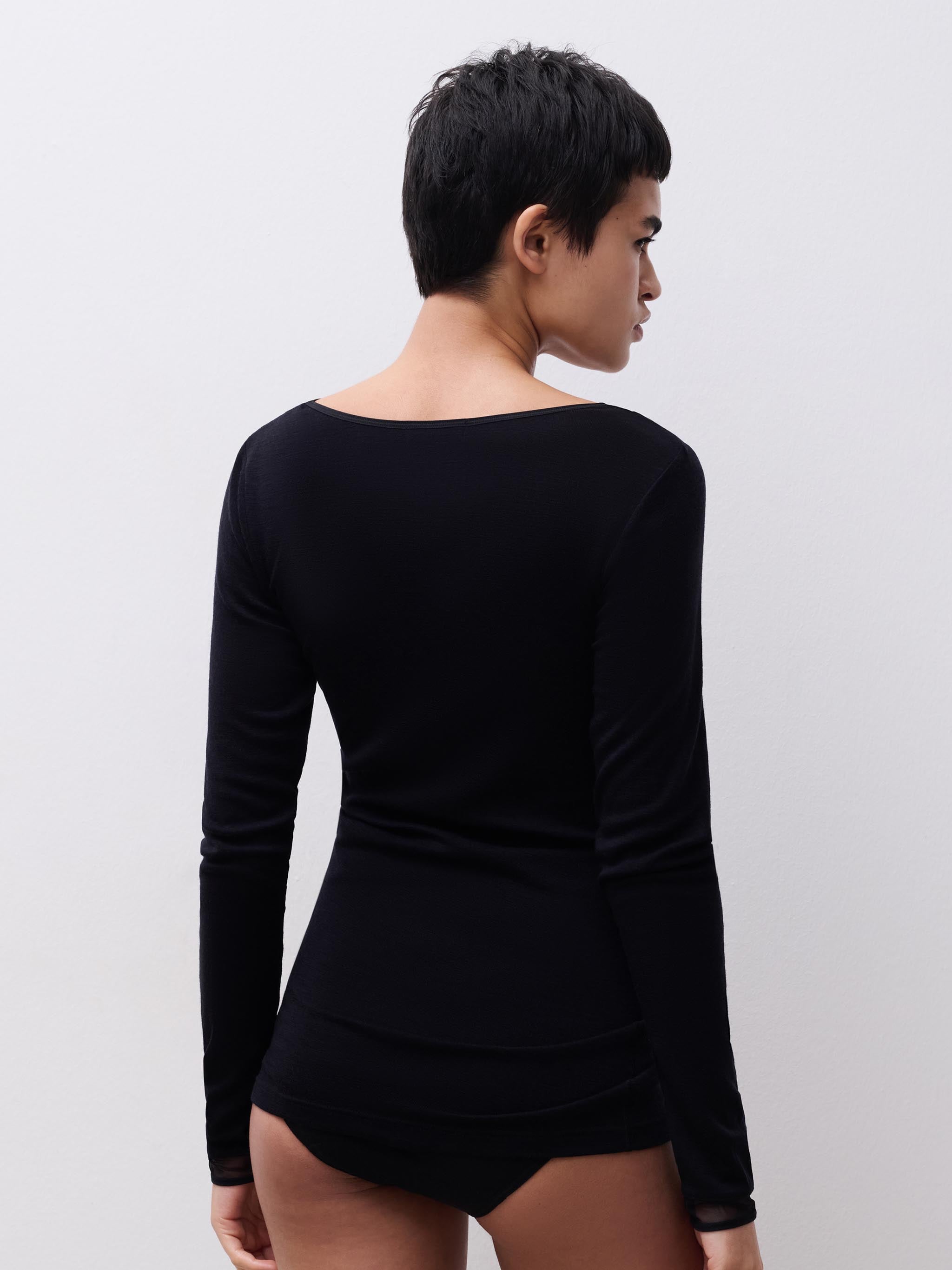 Langærmet undertrøje - 100% merinould - Black