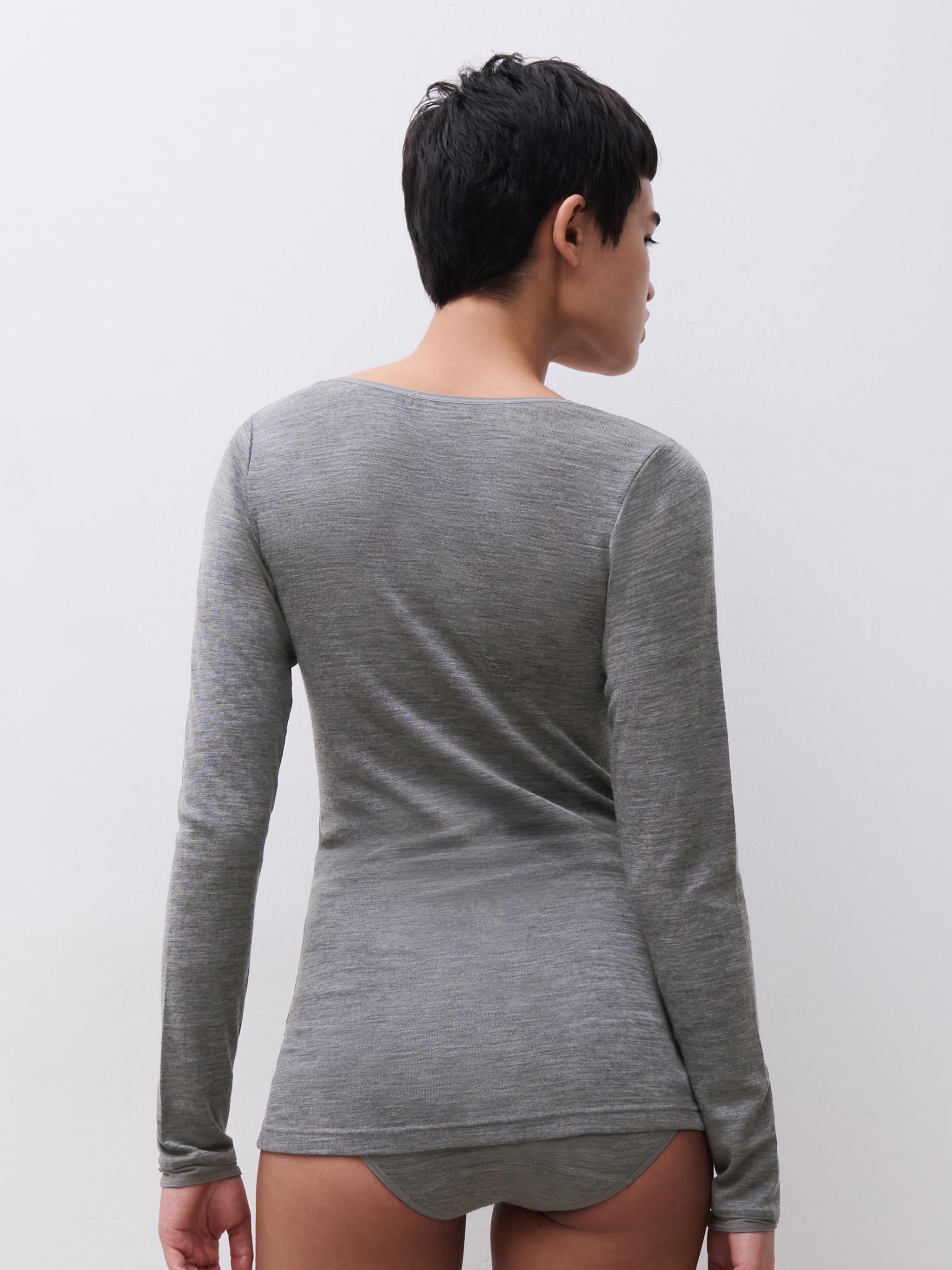Langærmet undertrøje - 100% merinould - Heather grey