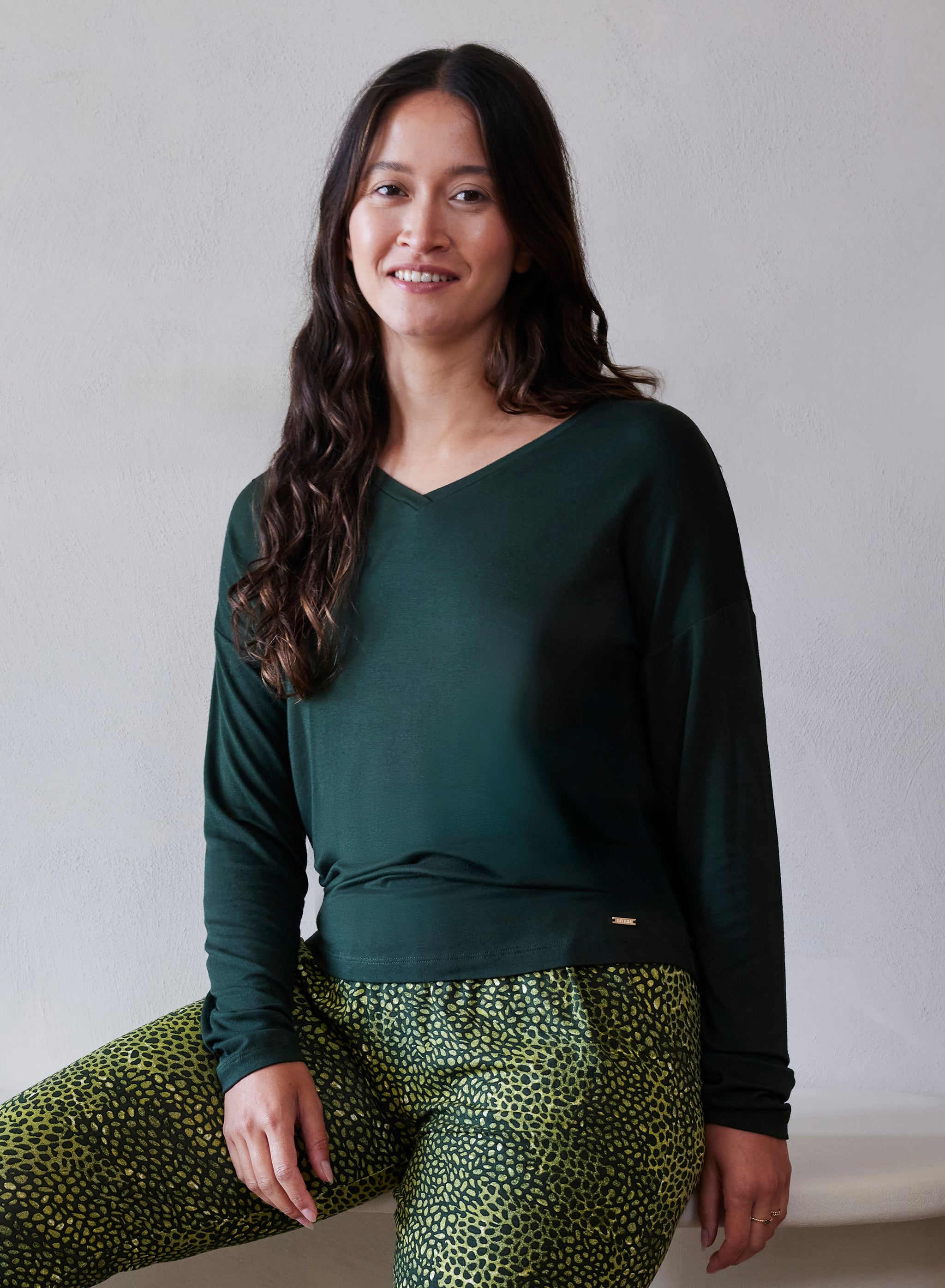 Top med lange ærmer - Kombu Green