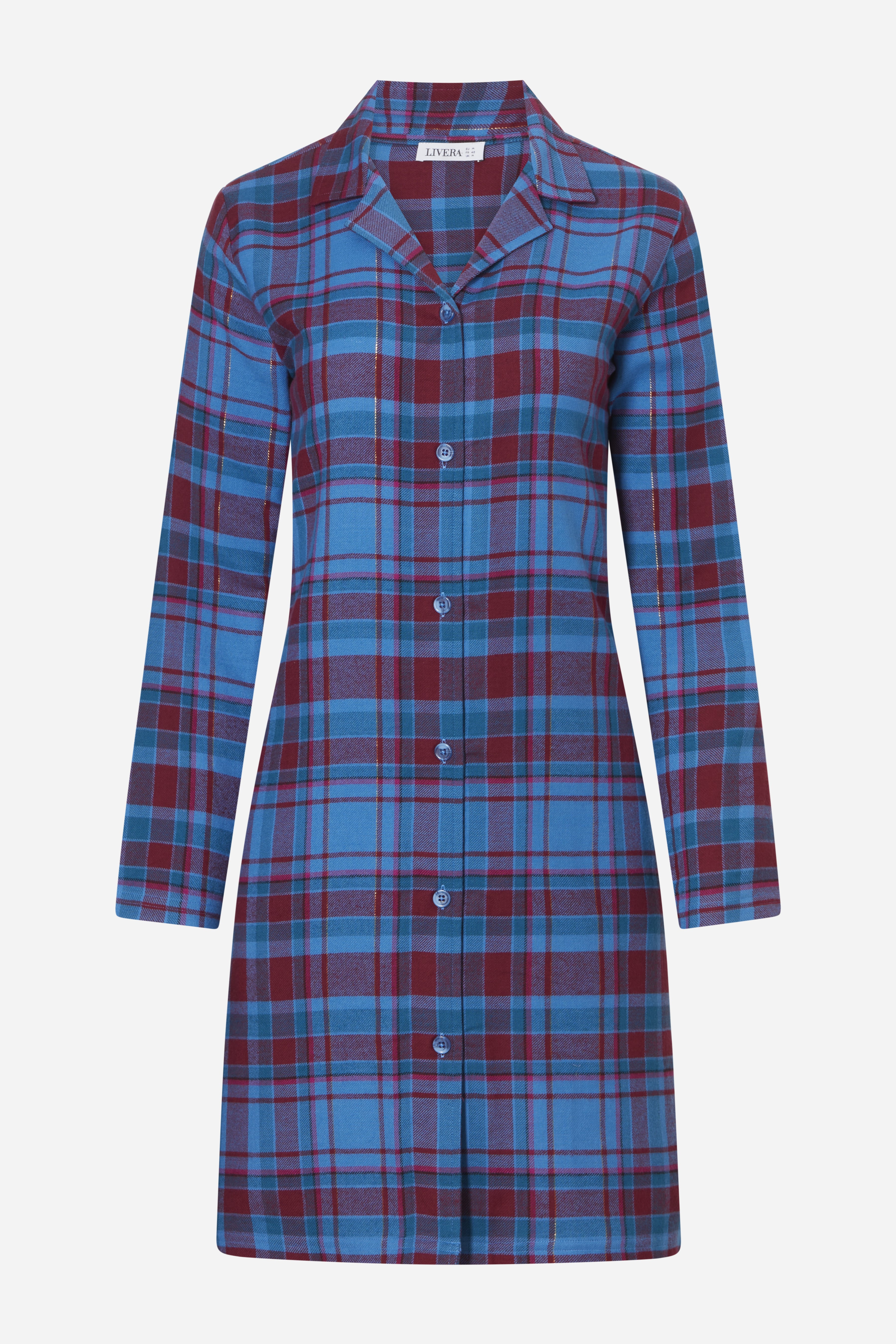 Langærmet natkjole - Fuchia Checks