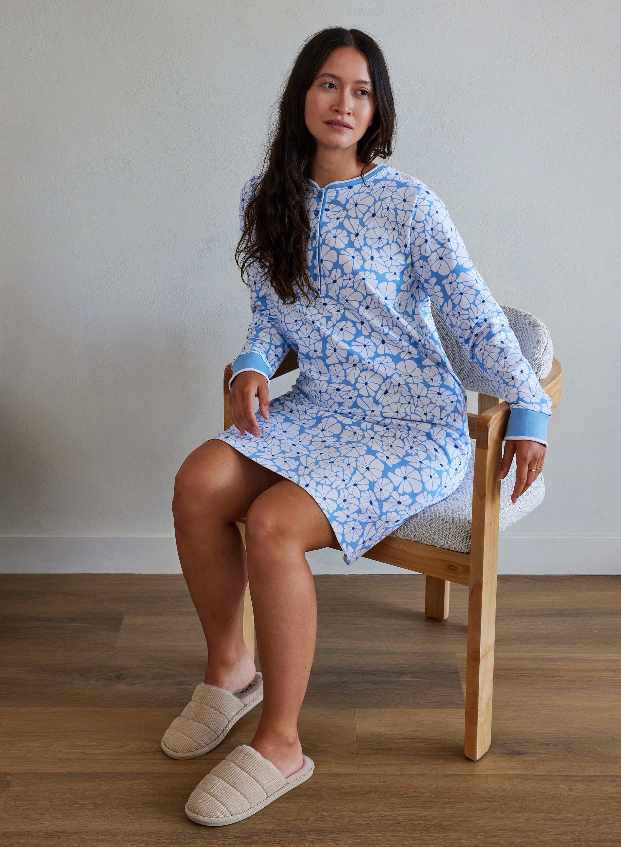 Langærmet natkjole - Blue Flower