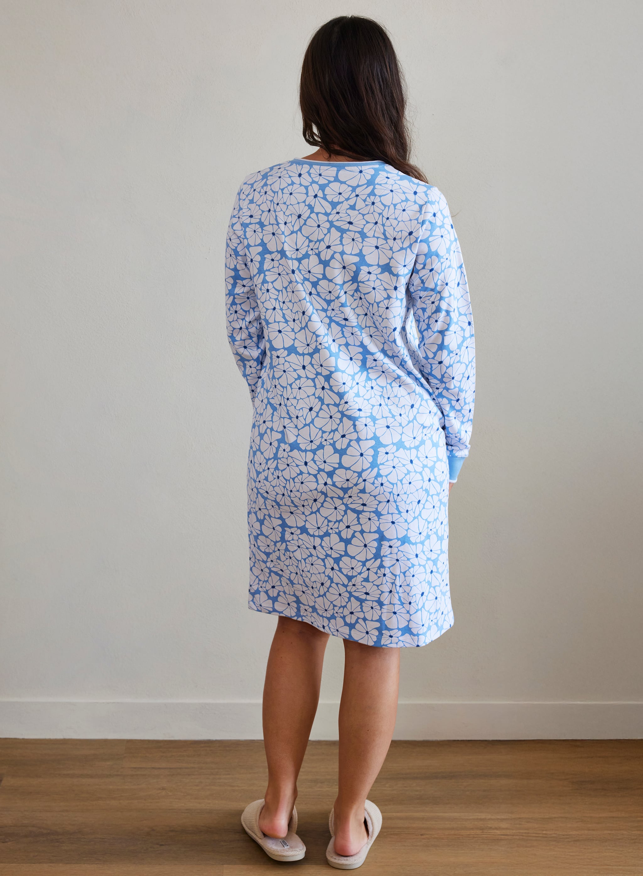 Langærmet natkjole - Blue Flower