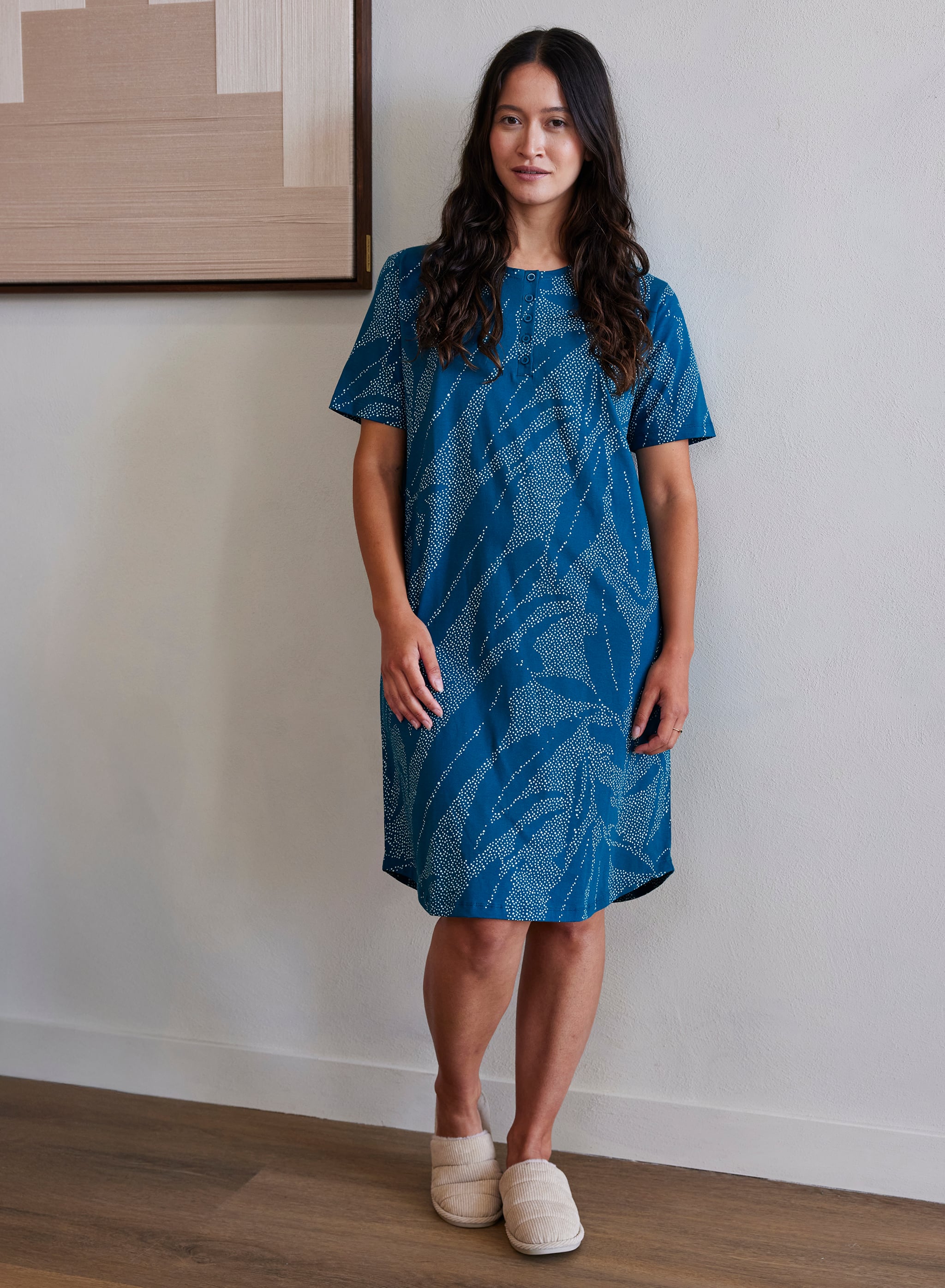 Natkjole med korte ærmer - Oriental Green