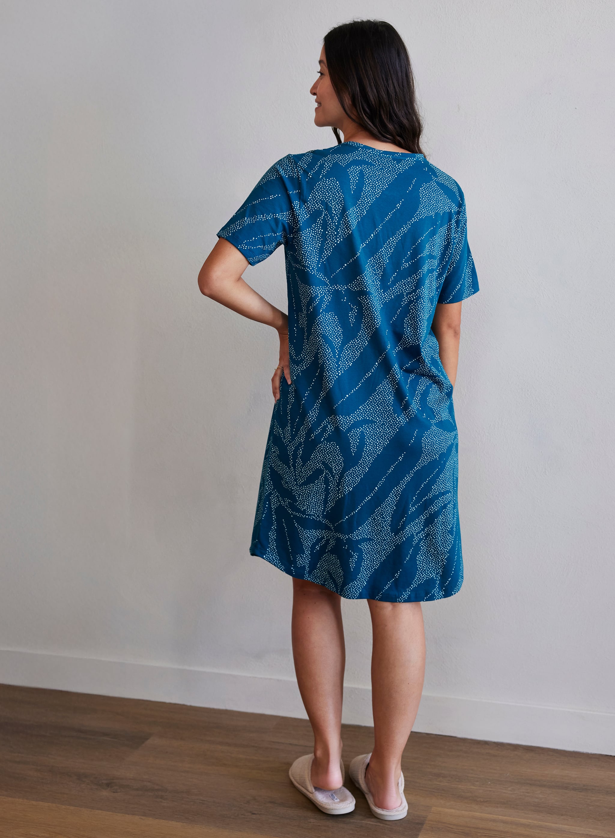 Natkjole med korte ærmer - Oriental Green