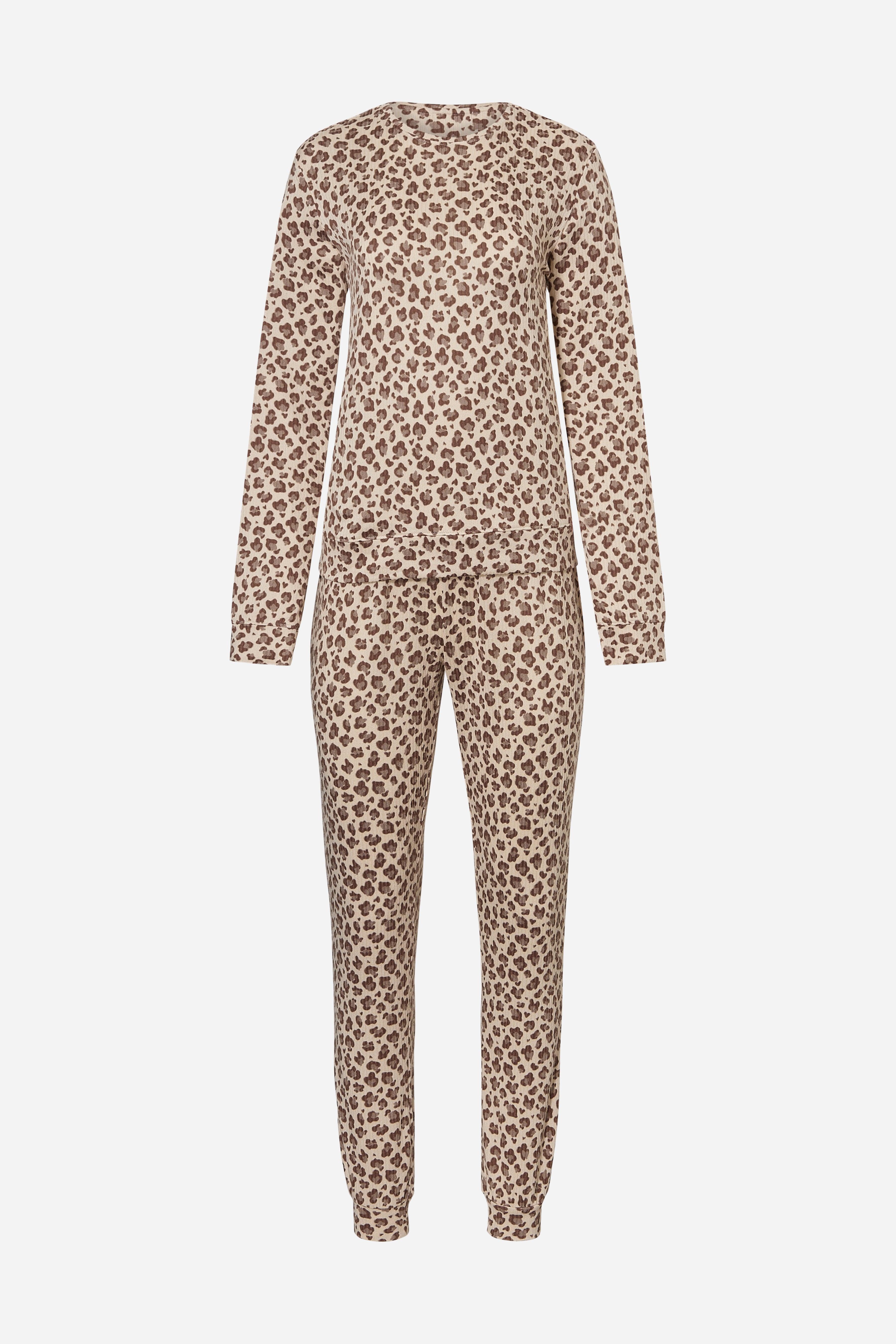 Langærmet pyjamas - Cream Leopard