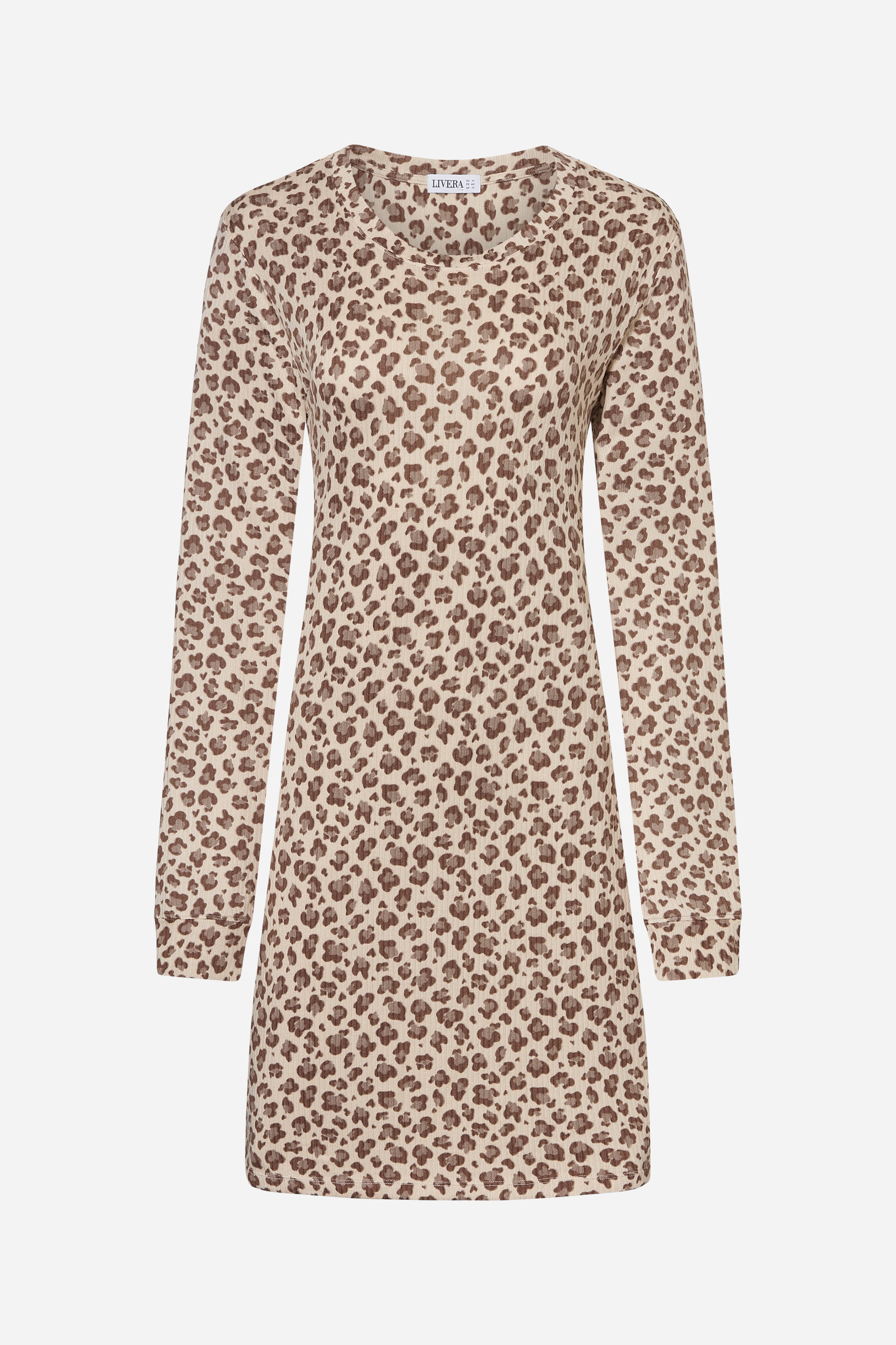 Langærmet natkjole - Cream Leopard